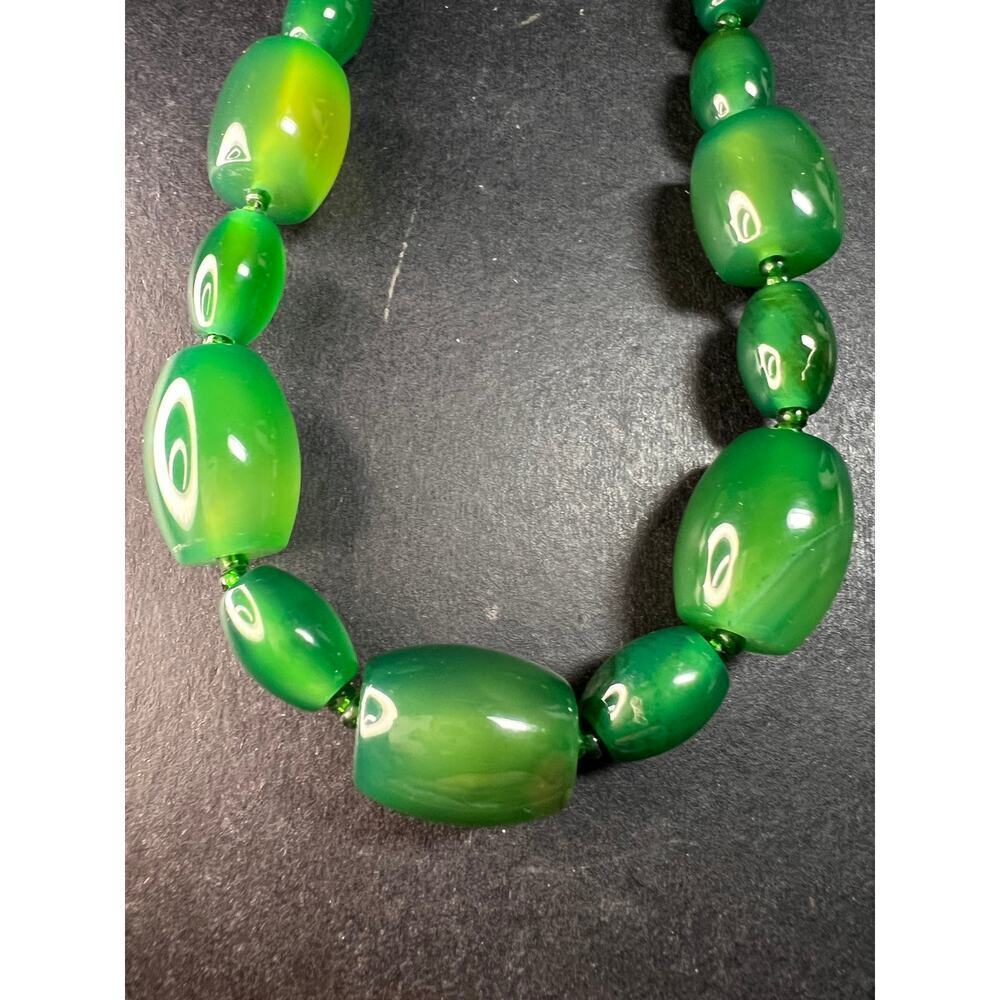 Green onyx beaded necklace with sterling silver toggle clasp